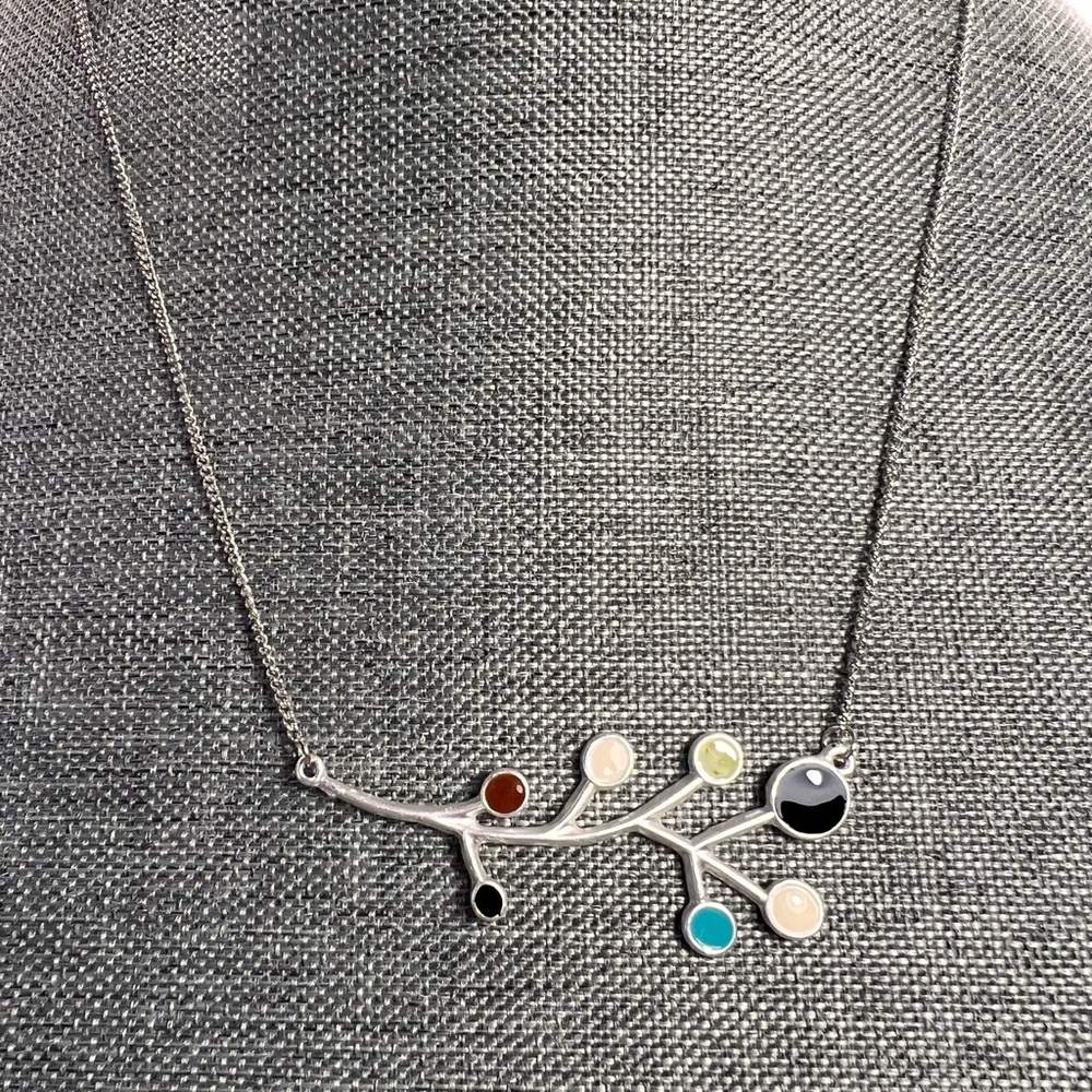 Chic Silver Branch Necklace with Multi-Color Accents